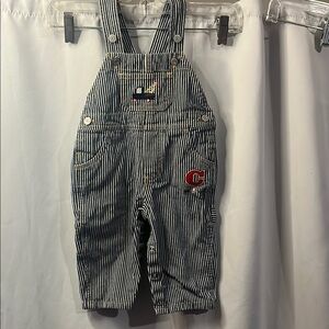 Vintage Striped Carter’s Baby Kids Overalls Size 9-12M Embroidered Truck C